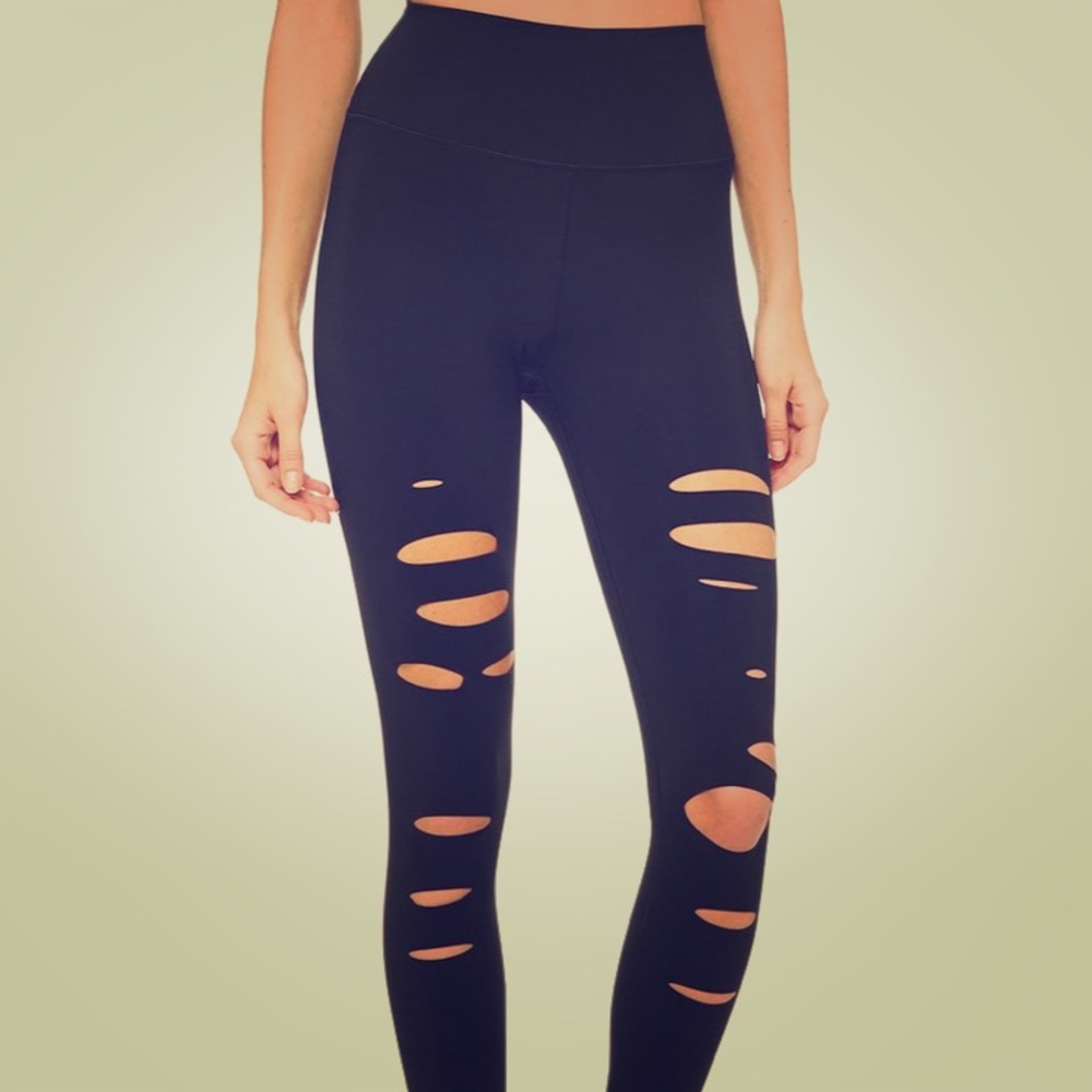 Alo 7/8 High-Waist Ripped Warrior Leggings